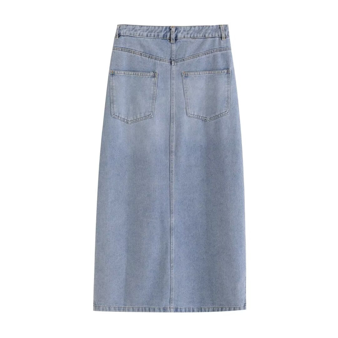 Retro Slit Denim Skirt