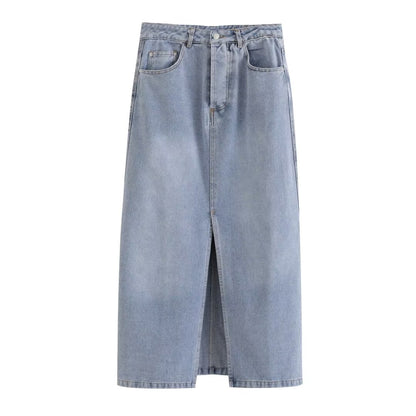 Retro Slit Denim Skirt