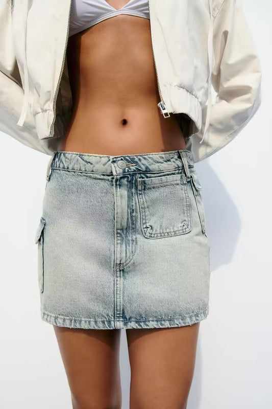 French Overalls Short Denim Skirt