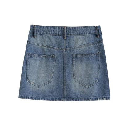 Women Clothing Sexy High Waist Asymmetric Denim Skirt Fashionable All Match Hip Skirt