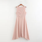 Women Clothing French Solid Color Pleated Round Neck Sleeveless Casual Maxi Dress