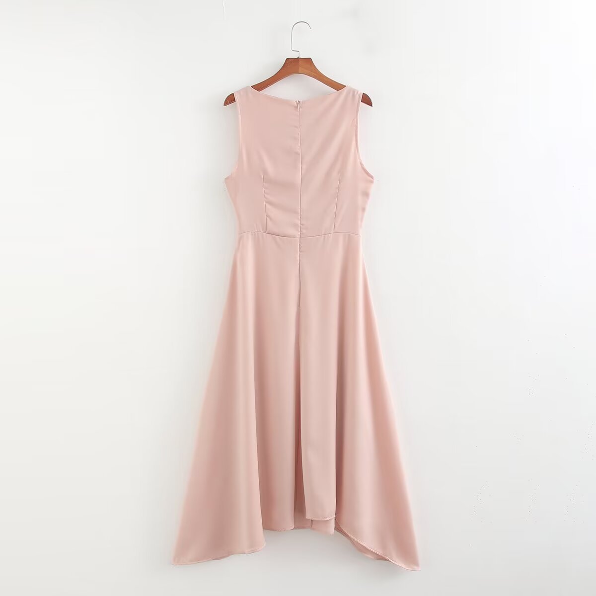 Women Clothing French Solid Color Pleated Round Neck Sleeveless Casual Maxi Dress