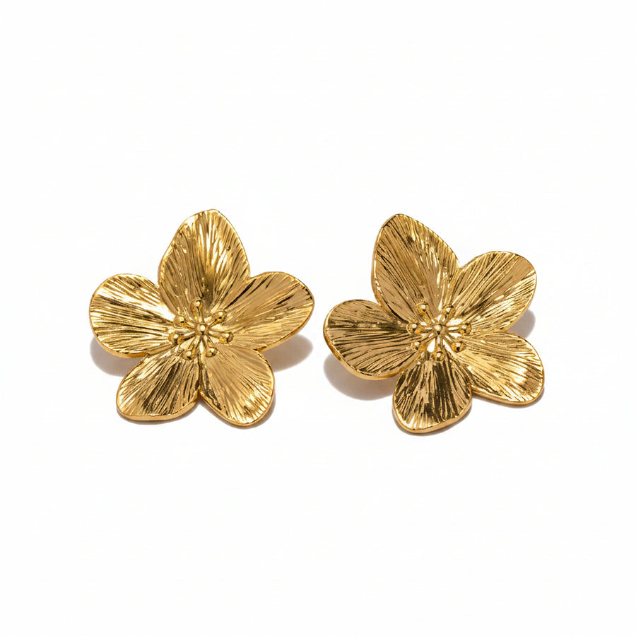 French Court Matte Retro Gold Floral Metal Stud Earrings