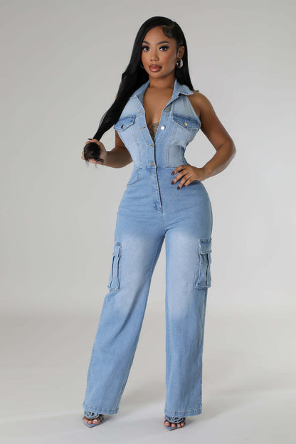 Washing Denim Jumpsuit