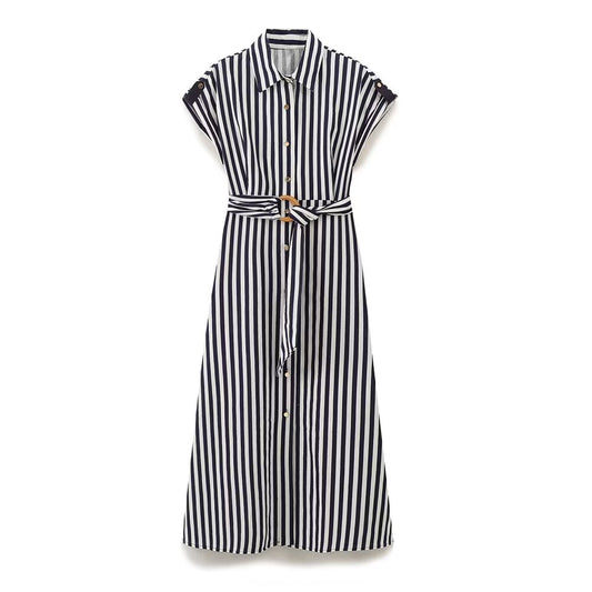 Summer Linen Stripes Midi Dress