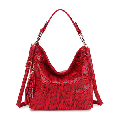 Snake Print Fringed Crescent Shoulder Bag