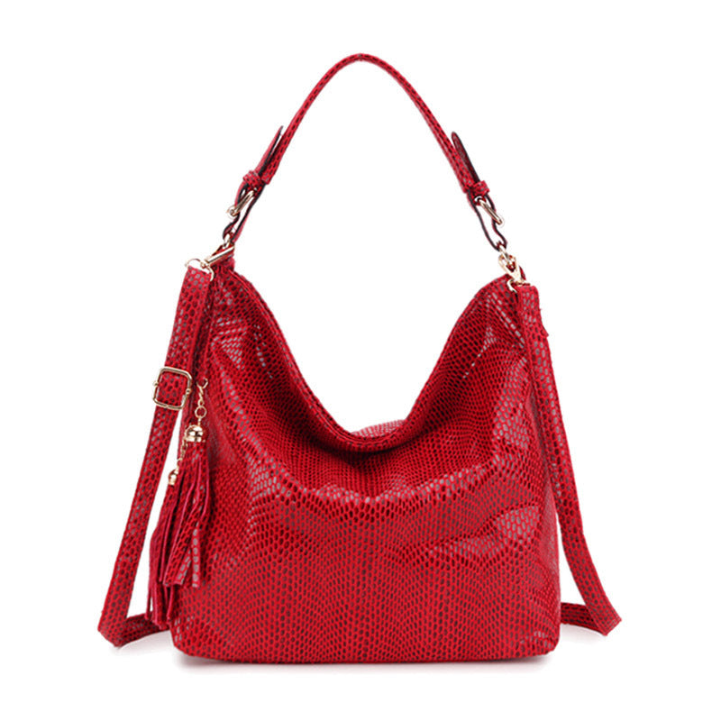 Snake Print Fringed Crescent Shoulder Bag