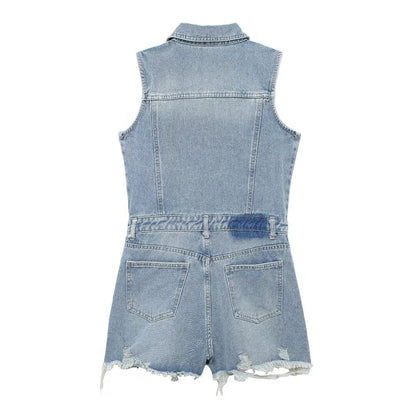 French Collared Denim Jumpsuit