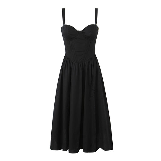 French Hepburn Wind Black Sling Dress