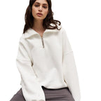 Lined Half Zipper Collared Fleece Sweater