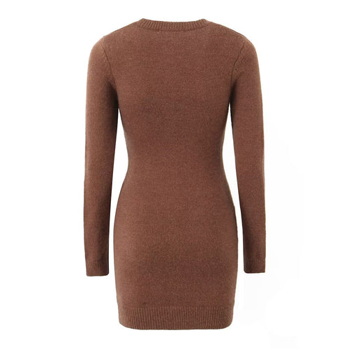 Knitted Long Sleeve Button Sweater Dress