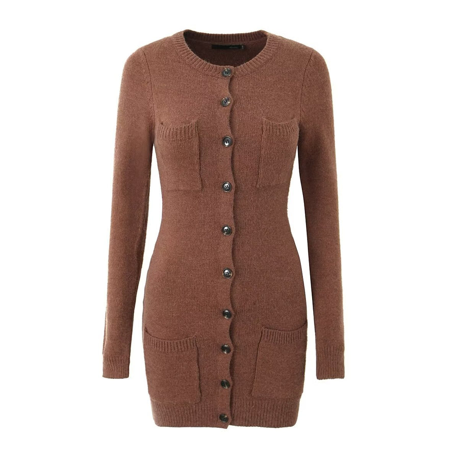 Knitted Long Sleeve Button Sweater Dress