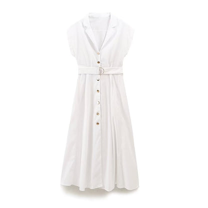 Women Clothing Summer Shirt Dress with Belt