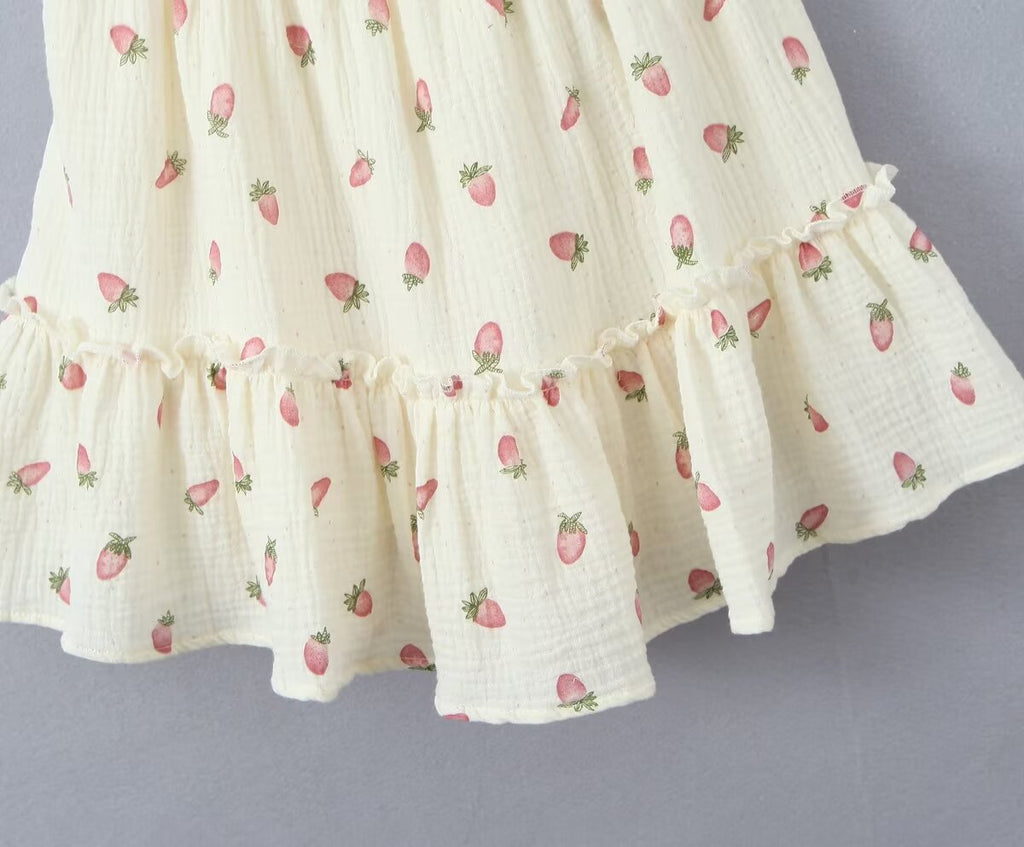 French Strawberry Cinched A line Dress