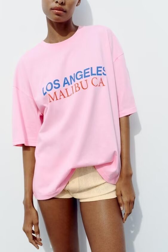 Simple Pink Printed T-Shirt