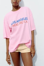 Simple Pink Printed T-Shirt