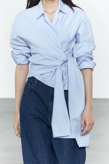 Summer Series Bowknot Decoration Poplin Shirt