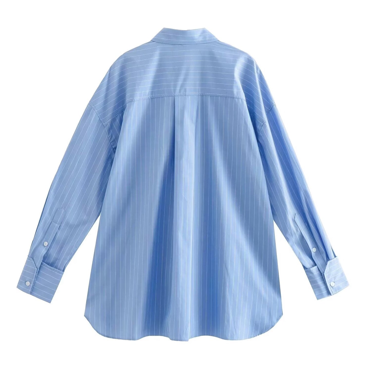 Summer Women Stylish Simple Cotton Yarn-Dyed Striped Long Sleeved Shirt