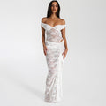 white Off Shoulder Two piece Lace Lux Set