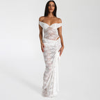 white Off Shoulder Two piece Lace Lux Set