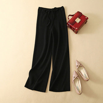 High-rise solid color cashmere wide-leg trousers