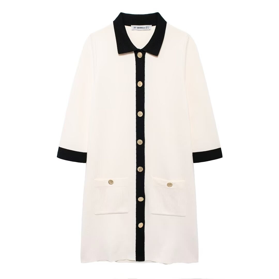 Chic Single Breasted Classic Knitted T-Shirt Dress