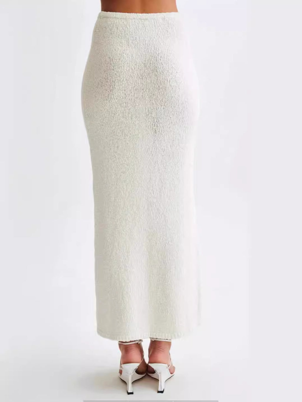 Elegant White  Knitted Slimming Skirt Suit
