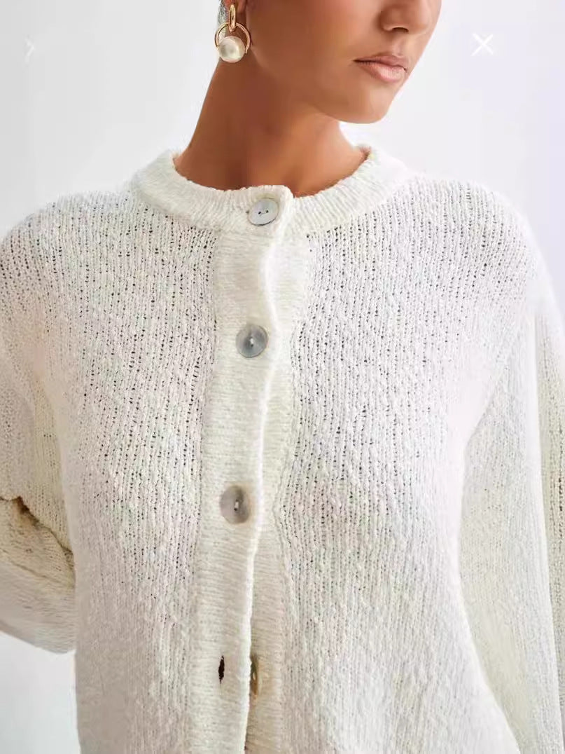 Elegant White  Knitted Slimming Skirt Suit