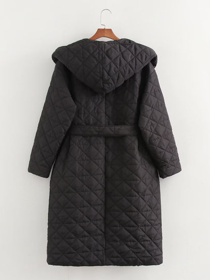 All Matching Cinched Hooded Mid Length Coat