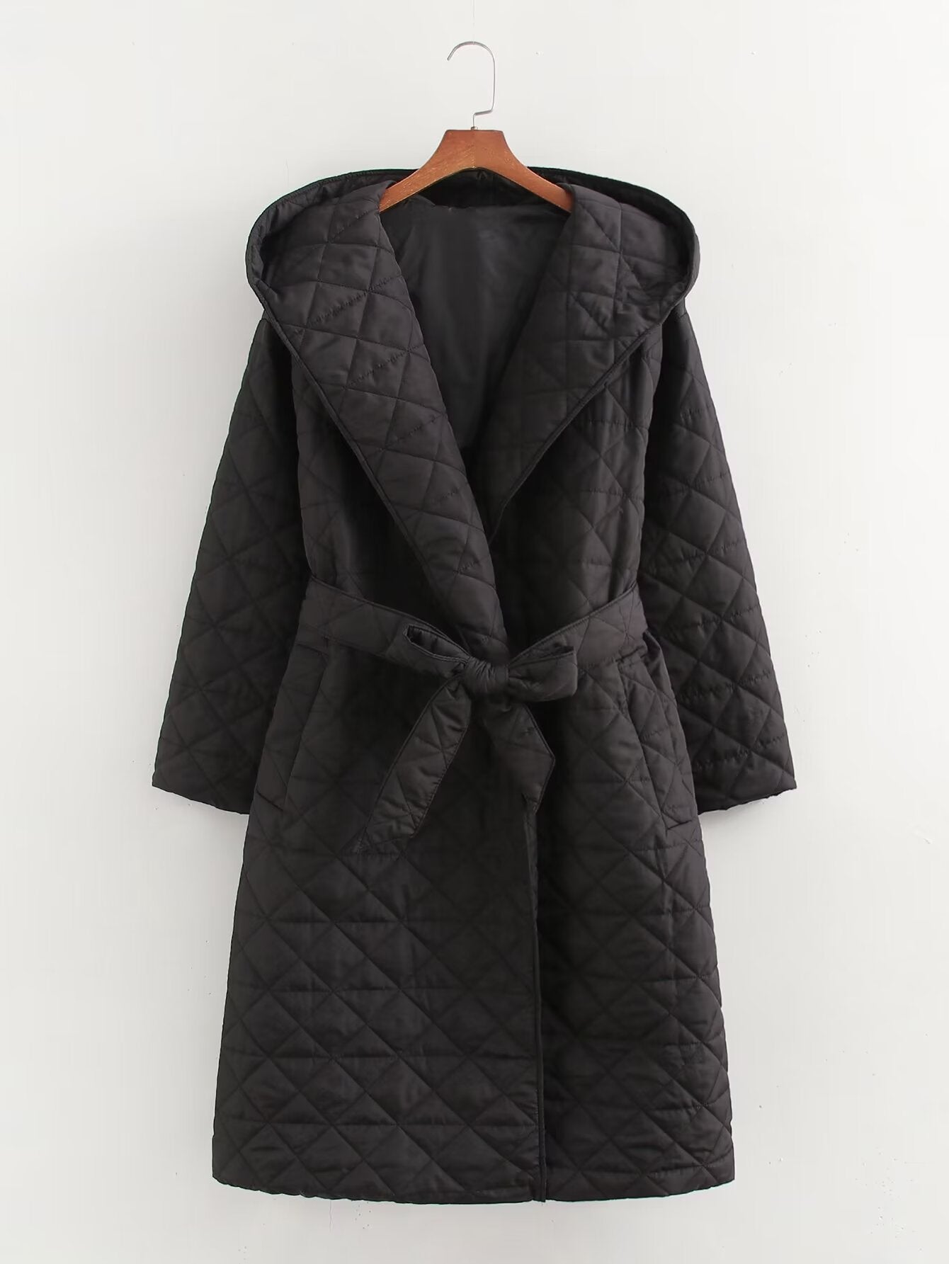 All Matching Cinched Hooded Mid Length Coat