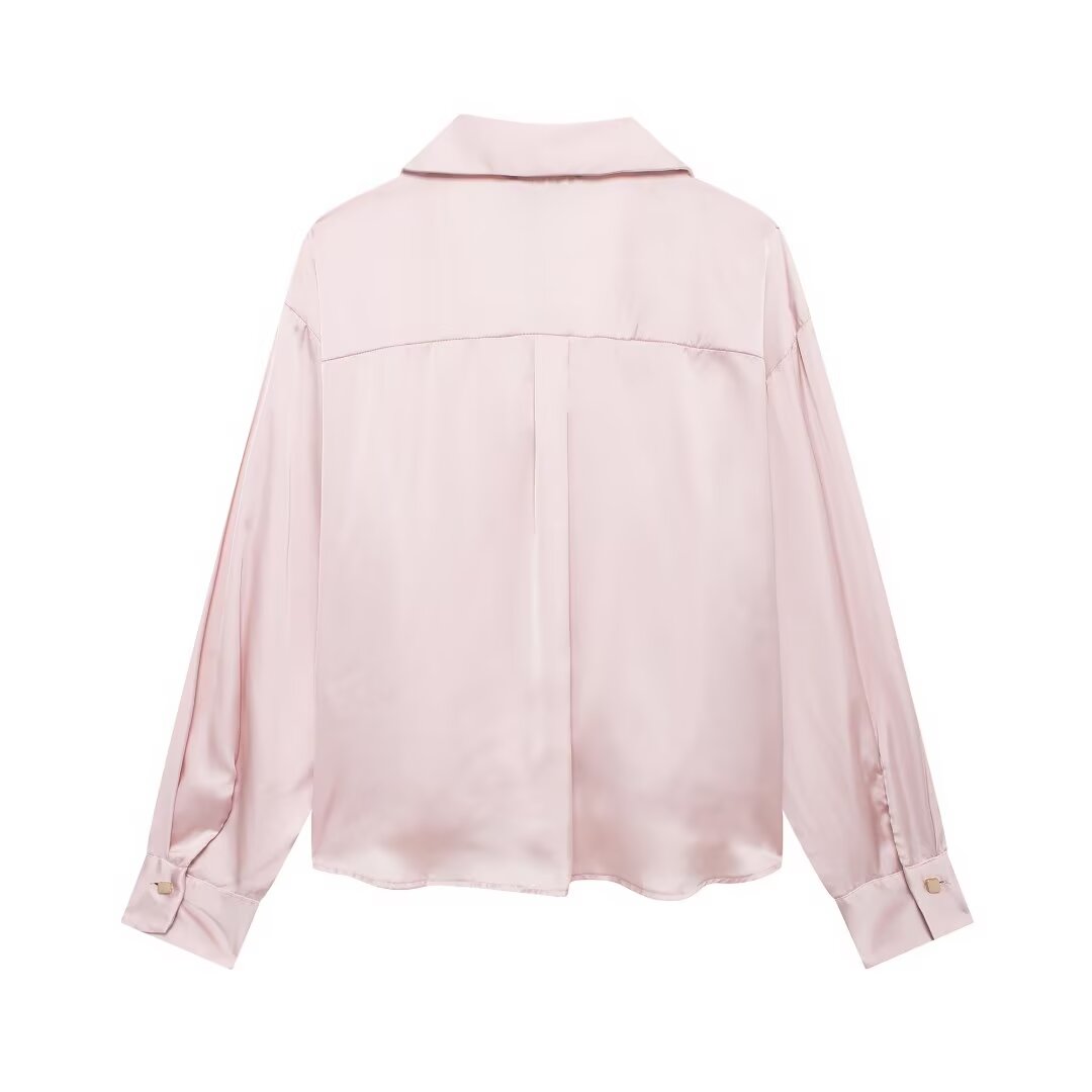 Pink Long Sleeve Bow Tie Blouse