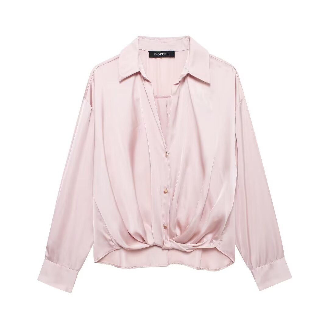 Pink Long Sleeve Bow Tie Blouse