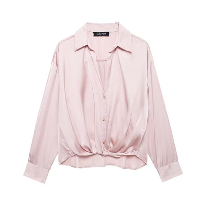 Pink Long Sleeve Bow Tie Blouse