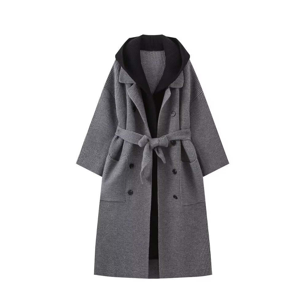 Gray coat with a belt on a white background