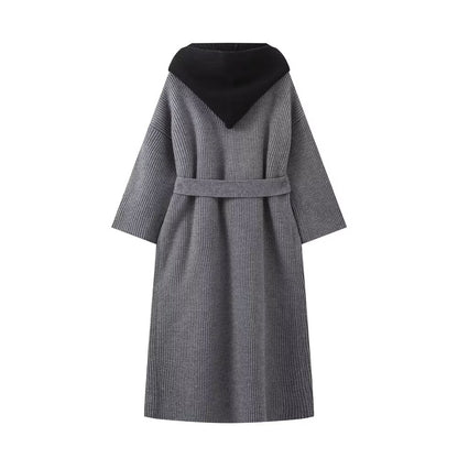 Hooded Scarf Two Piece Knitted Coat