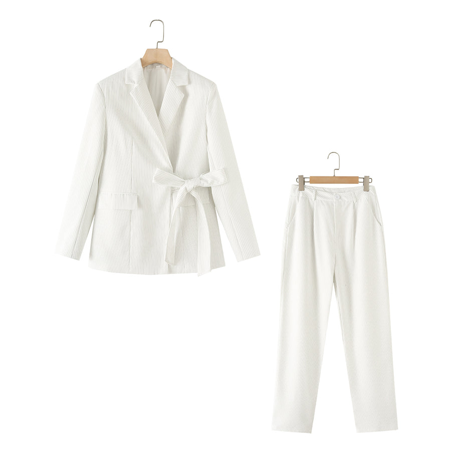 Striped Business Tailored Work Pant Suit