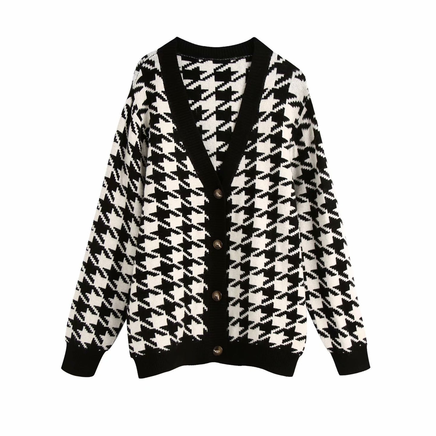 Houndstooth coat sweater cardigan