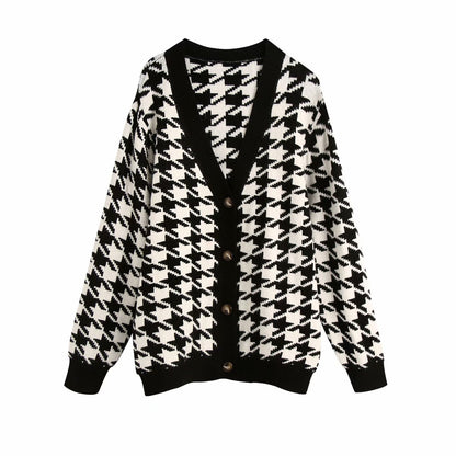 Houndstooth coat sweater cardigan