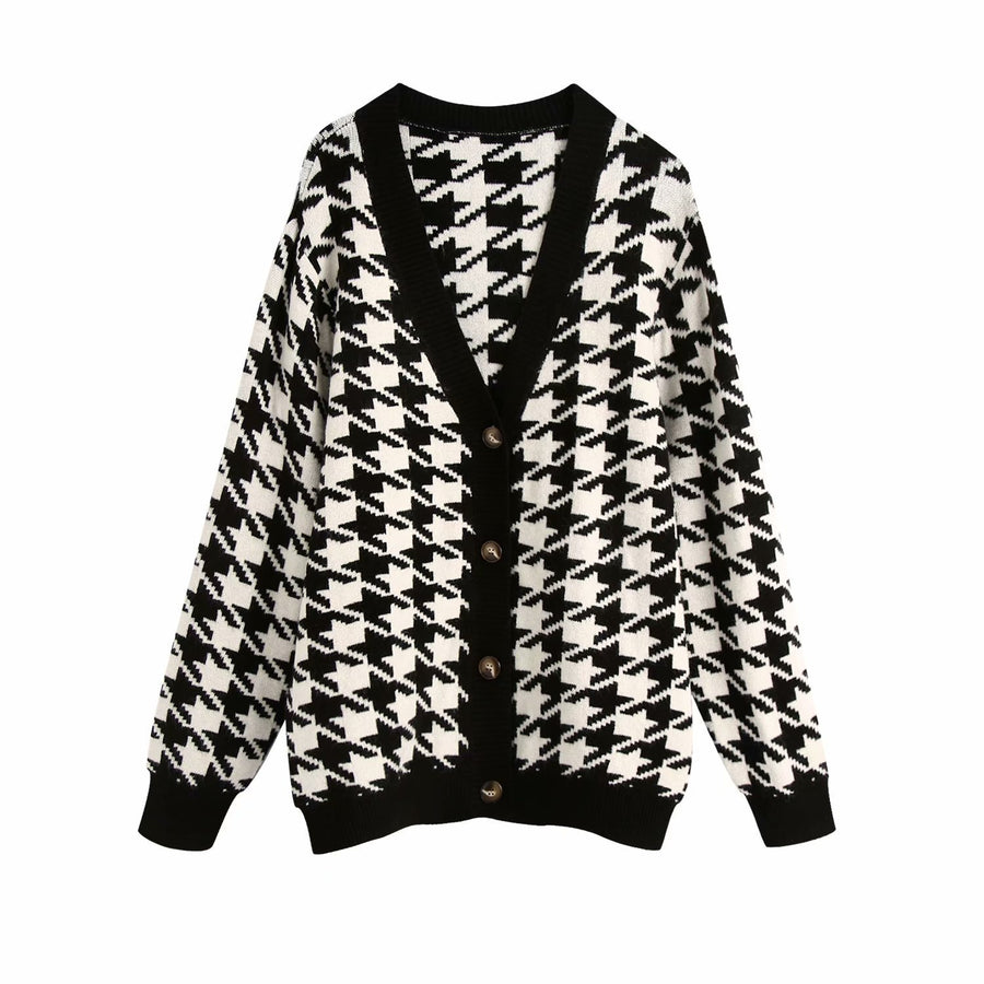 Houndstooth coat sweater cardigan