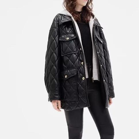 Faux Leather Quilted Cotton Coat Jacket