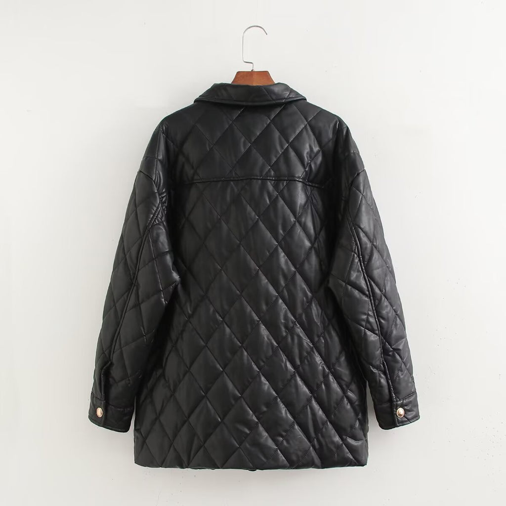 Faux Leather Quilted Cotton Coat Jacket