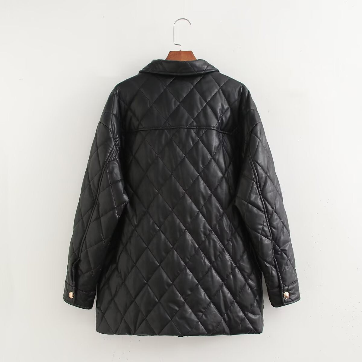 Faux Leather Quilted Cotton Coat Jacket