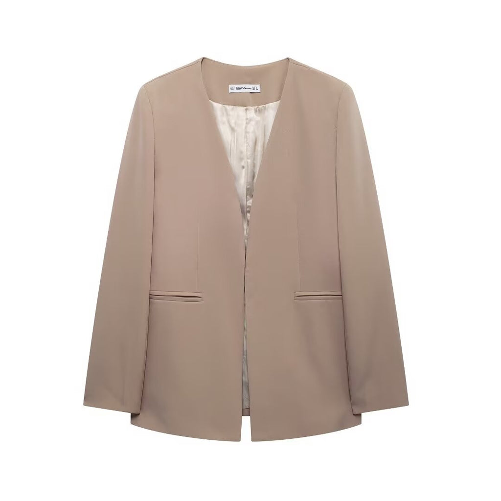 Collarless Blazer & Satin Skirt Set