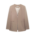 Collarless Blazer & Satin Skirt Set