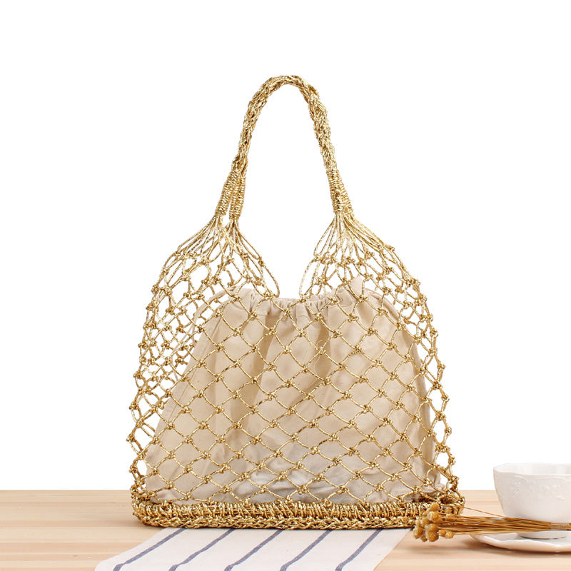 Metallic Yarn Hand Crocheting Woven Bag