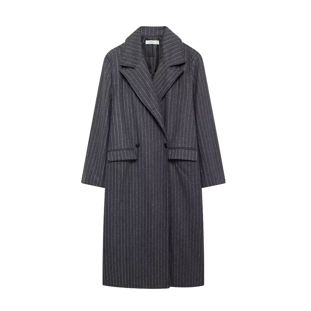 Curve Loose Casual Long Striped Knitted Trench Coat