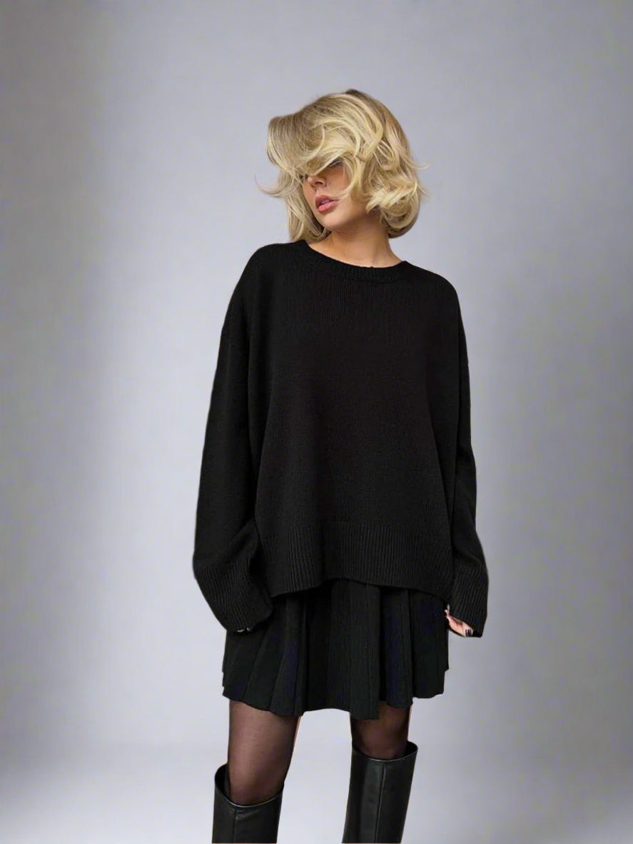 Sweater & Knitted Pleated Skirt Set