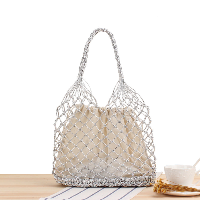 Metallic Yarn Hand Crocheting Woven Bag