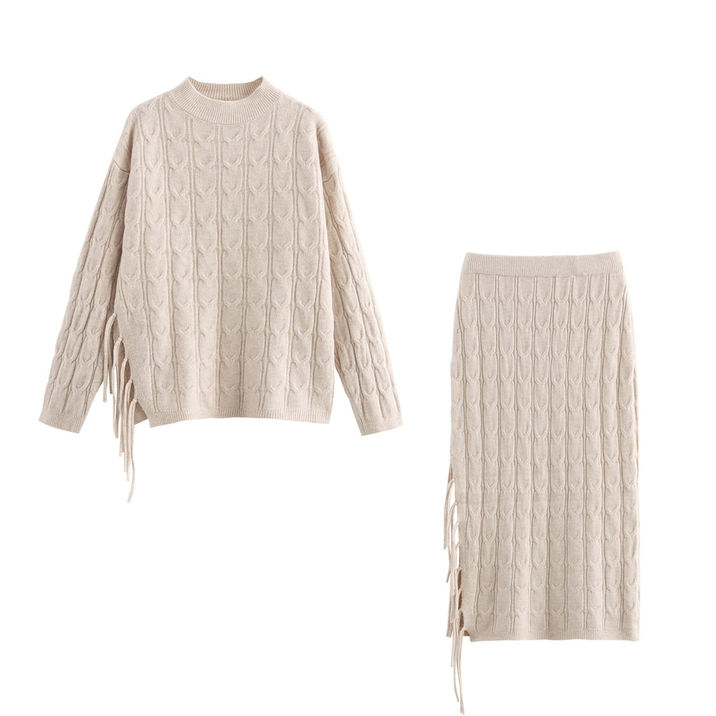 Tassel Knitted Sweater Skirt Set