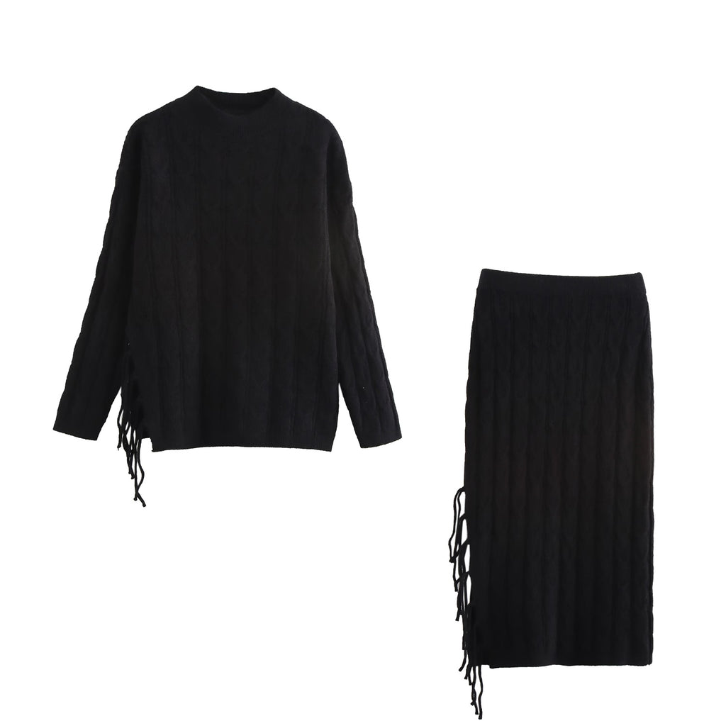 Tassel Knitted Sweater Skirt Set